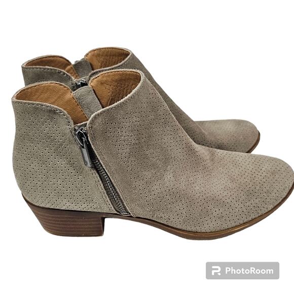 Lucky Brand Bayley2 Beige Perforated Suede Leather Booties Women's Size 9.5 M - Picture 2 of 10